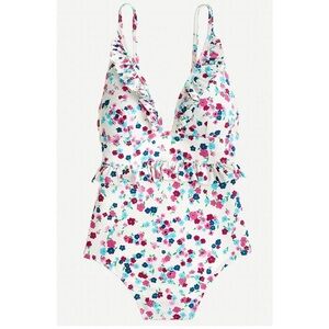 J. Crew Ruffle Floral Plunge Floral Swimsuit in Little Blooms Print